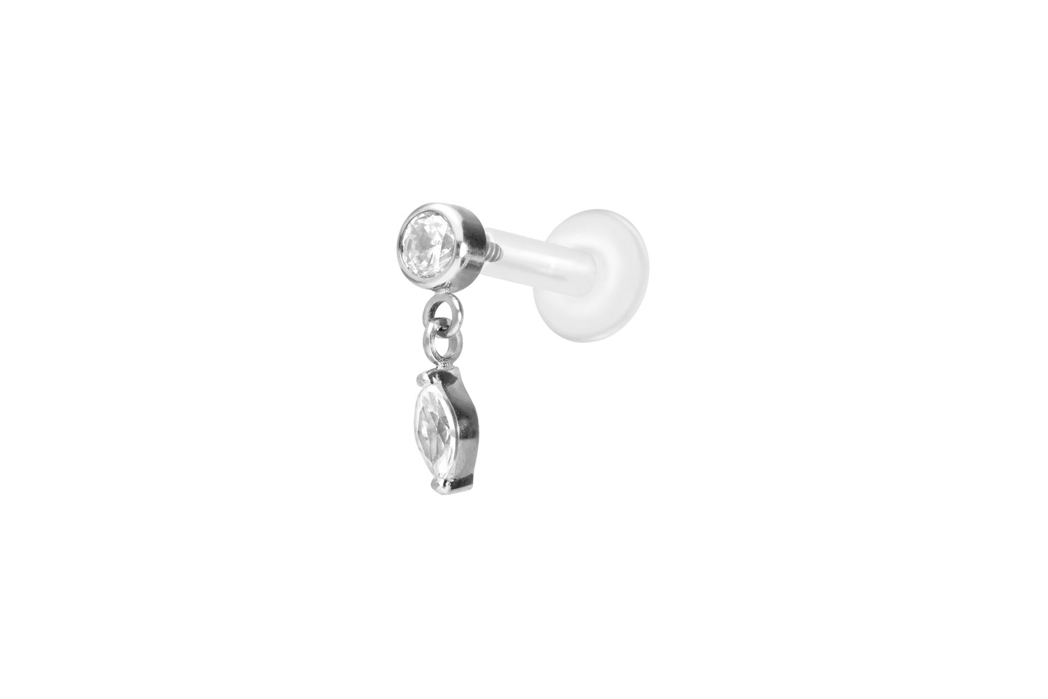 PTFE Labret Piercing mit Innengewinde + Titan-Aufsatz KRISTALL + KRISTALLTROPFEN